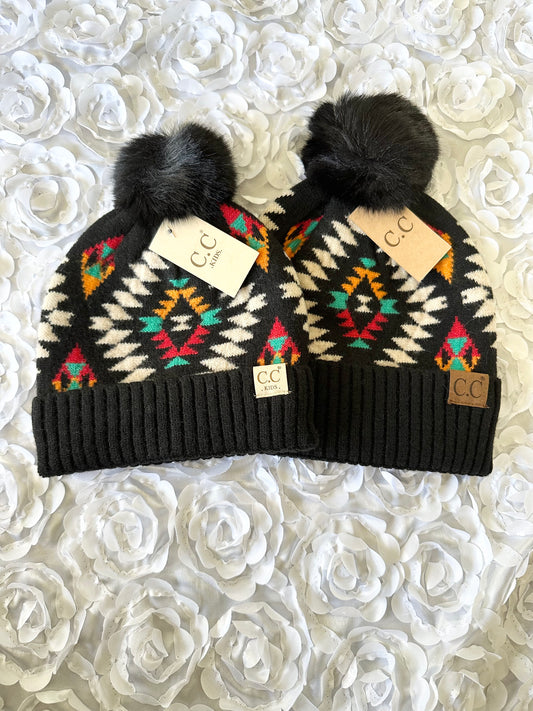 Mommy and Me Hat Set (Aztec/Pom-Pom)