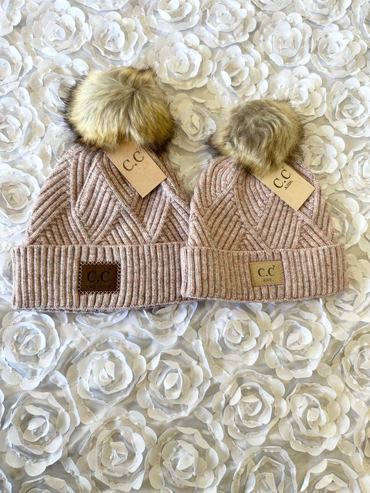 Mommy and Me Hat Set (Rose/Pom-Pom)